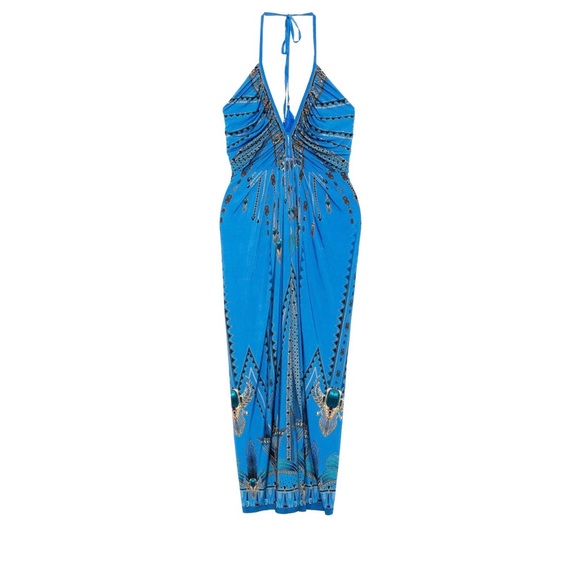 Camilla V-neck gathered jersey dress size S